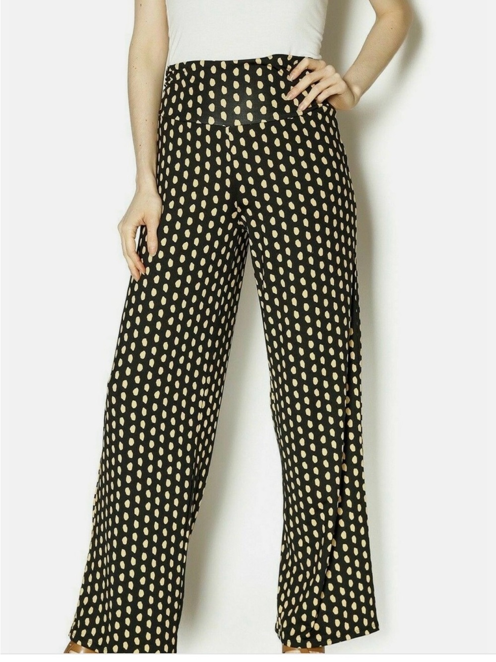 Mud Pie Harlow Size M Palazzo Pants Black & White Polka Dots